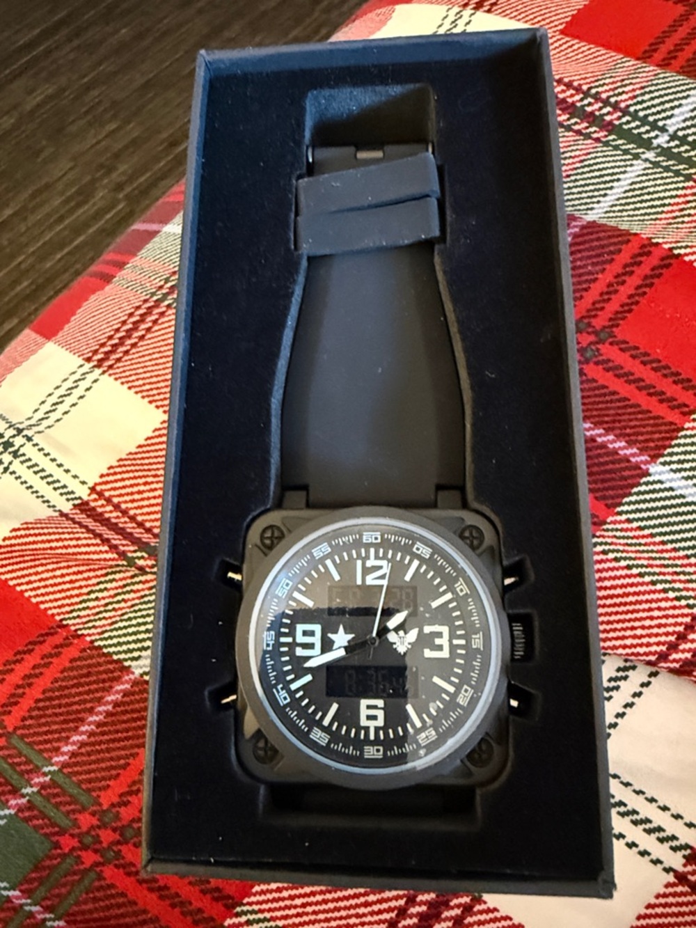 Men's Black Analog-Digital Sport Watch with Silicone Strap
